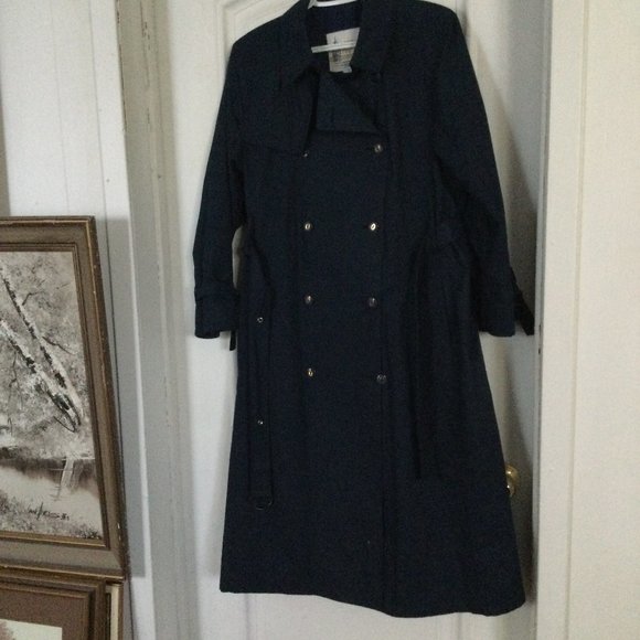 London Fog women's trench coat blue belted buttons up Size 12 Petite - Picture 2 of 11